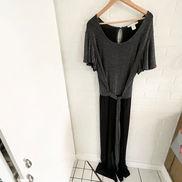 C&C California Jumpsuit Silver Black Wide leg Tie front Bow Plus Size 3X - Picture 14 of 15